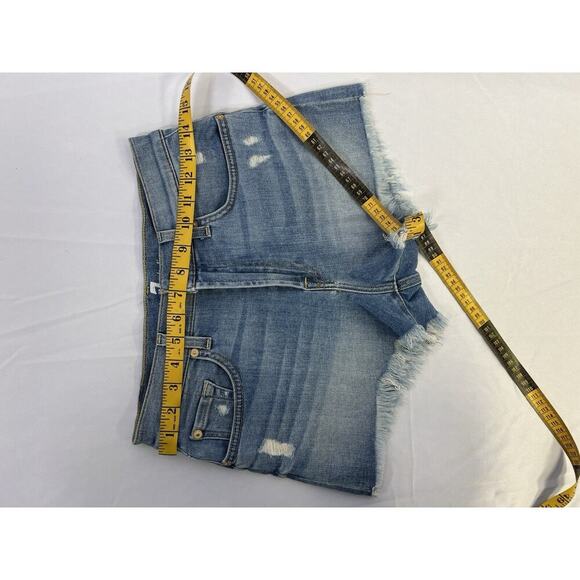 NWOT 7 For All Mankind Blue Distressed Denim Cut Off Shorts Size 27 - Picture 12 of 13